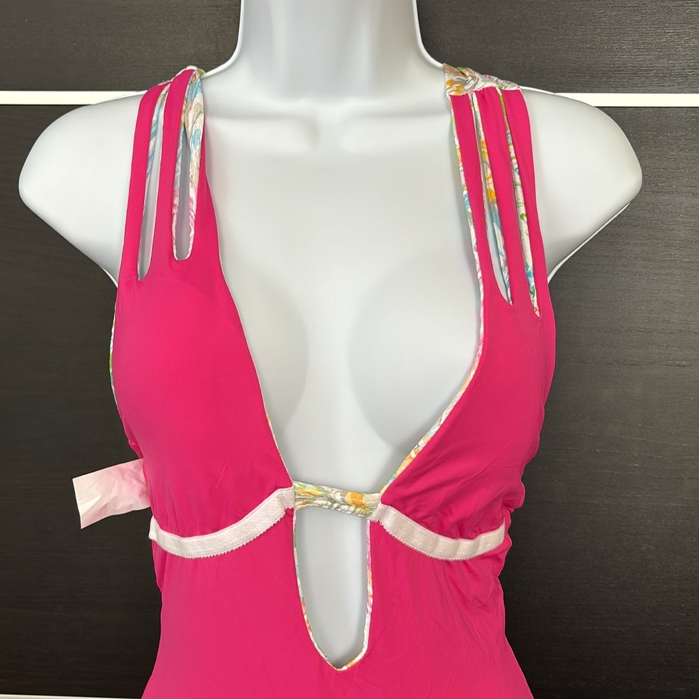 NWOT - Becca Hot Springs Floral Deep Plunge One Piece Swimsuit - Picture 12 of 14